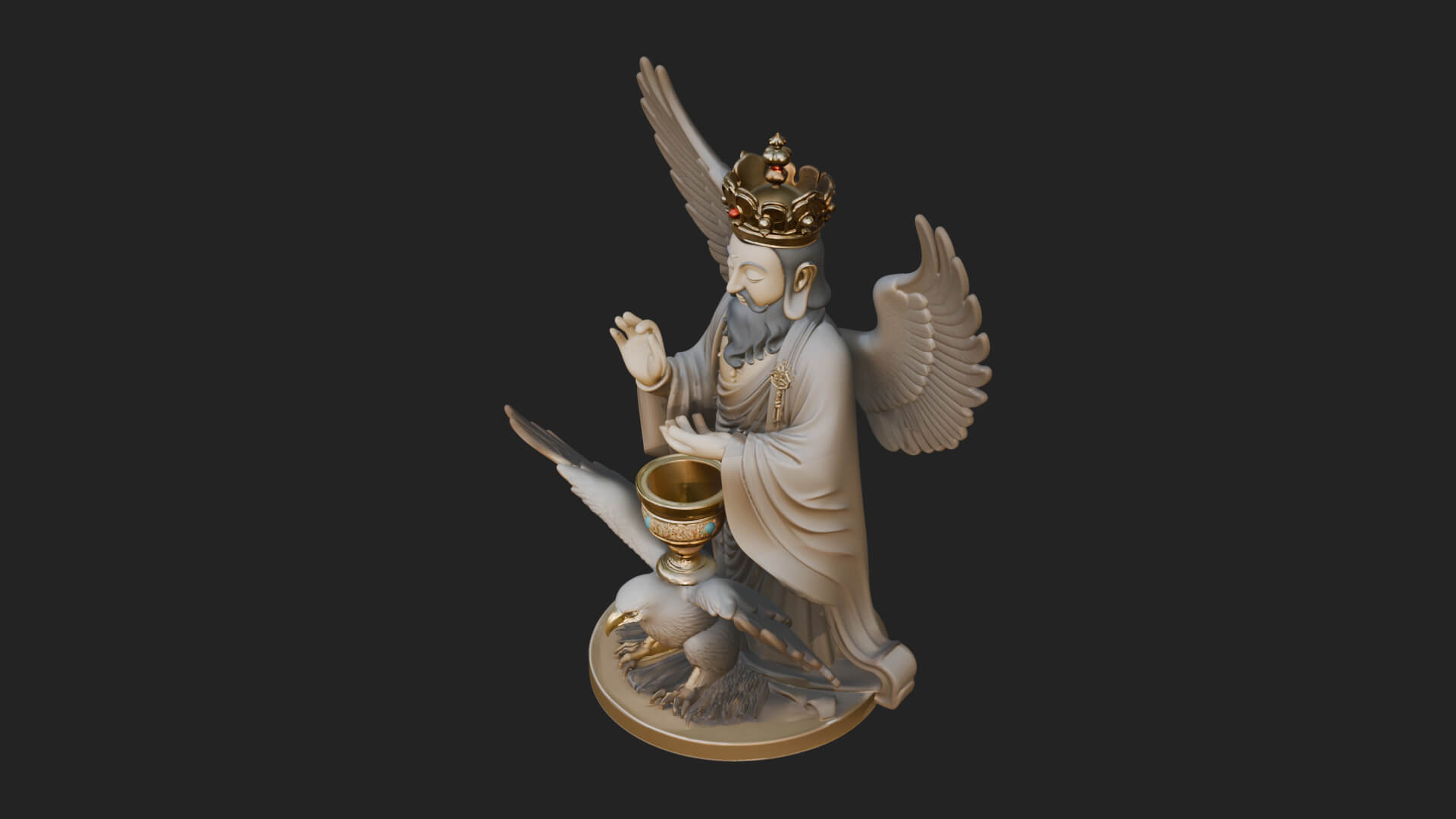 Winged Saint with Chalice Statue Design 1 3D Print Model 3D Model