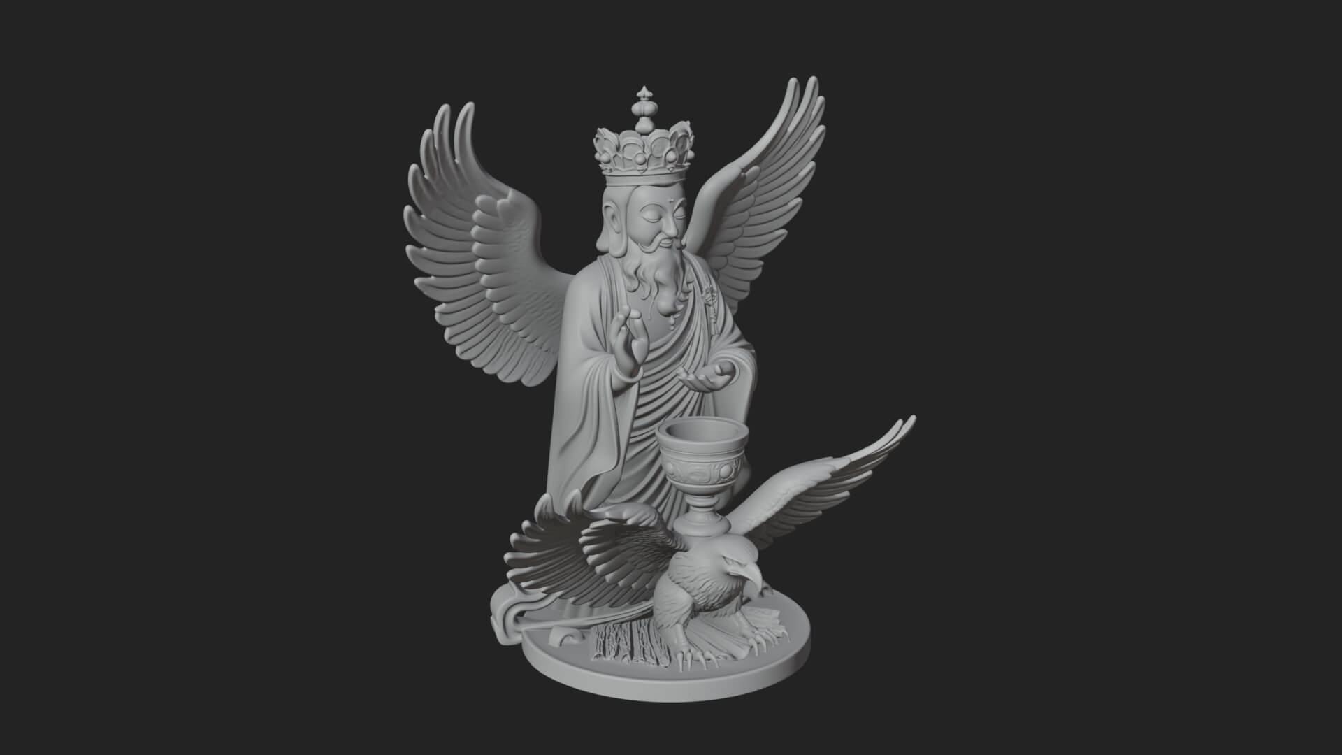 Winged Saint with Chalice Statue Design 1 3D Print Model 3D Model