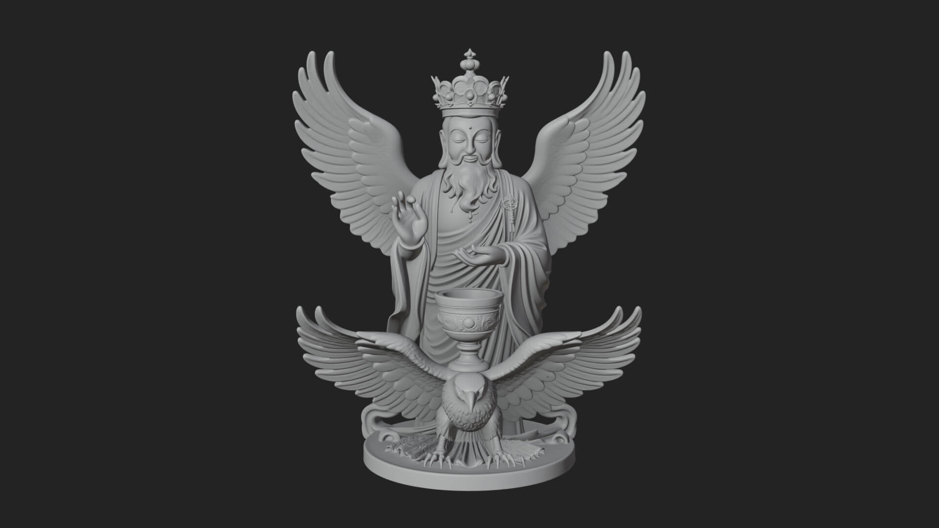 Winged Saint with Chalice Statue Design 1 3D Print Model 3D Model
