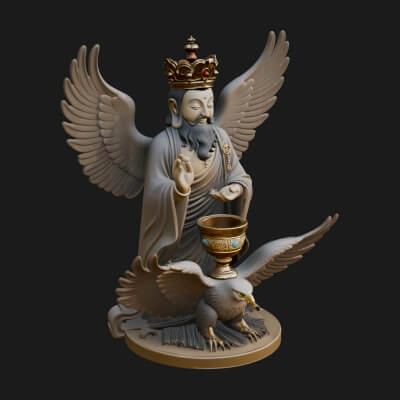 Winged Saint with Chalice Statue Design 1 3D Print Model