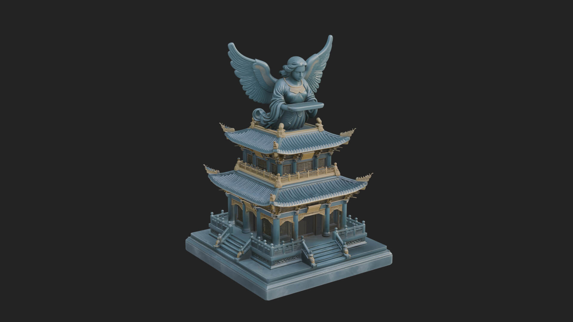 Winged Shrine Tower Design 4 3D Print Model 3D Model