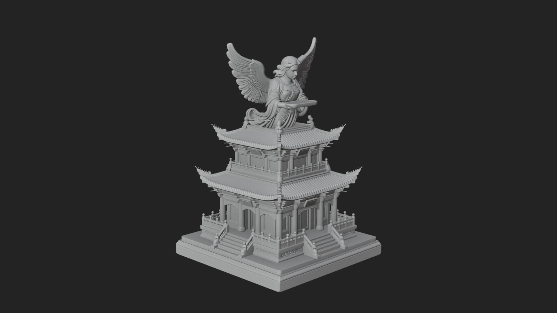 Winged Shrine Tower Design 4 3D Print Model 3D Model