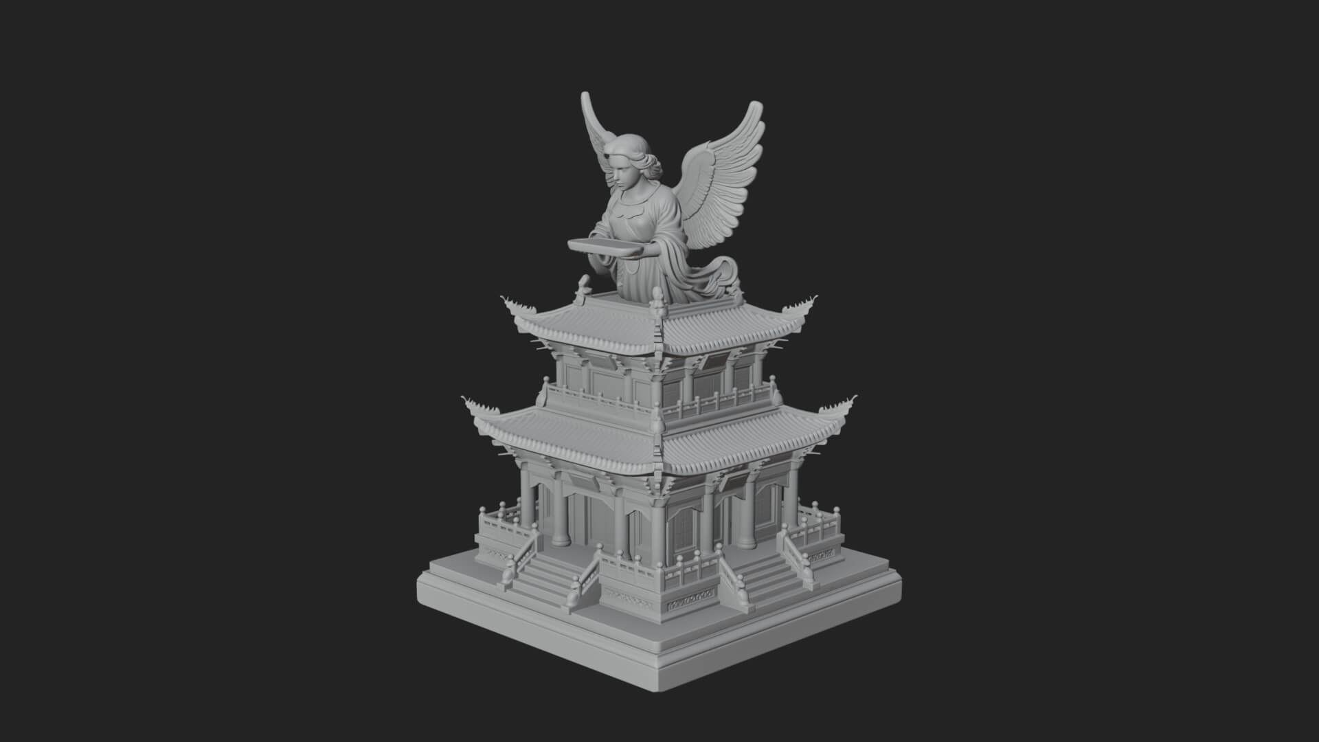Winged Shrine Tower Design 4 3D Print Model 3D Model