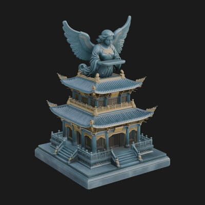 Winged Shrine Tower Design 4 3D Print Model