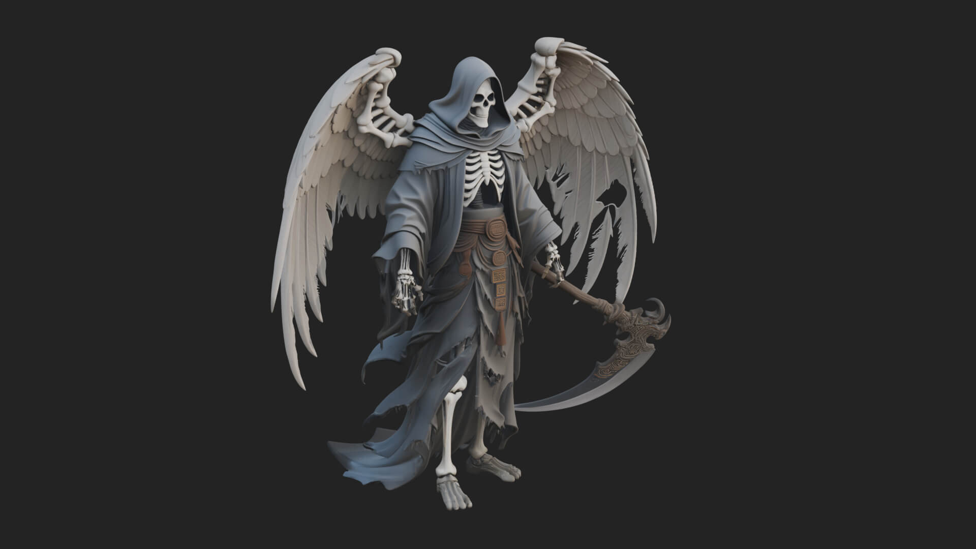 Winged Skeleton Reaper Statue Design 1 3D Print Model 3D Model
