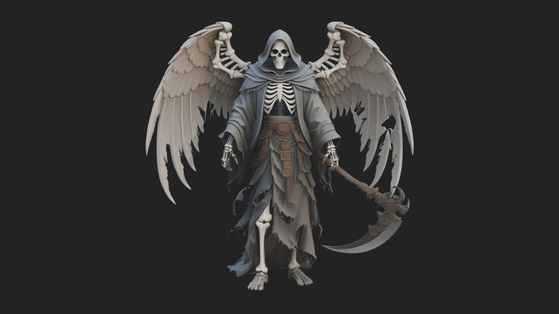 Winged Skeleton Reaper Statue Design 1 3D Print Model 3D Model