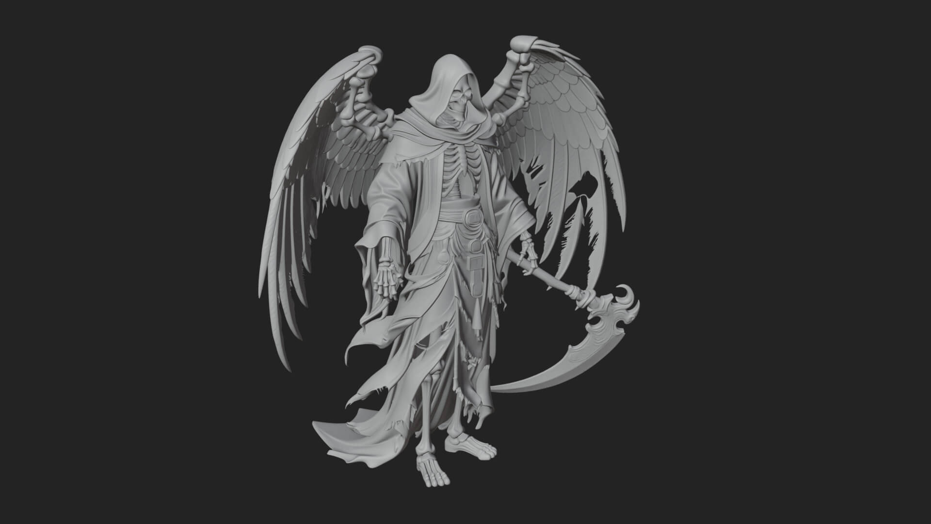 Winged Skeleton Reaper Statue Design 1 3D Print Model 3D Model