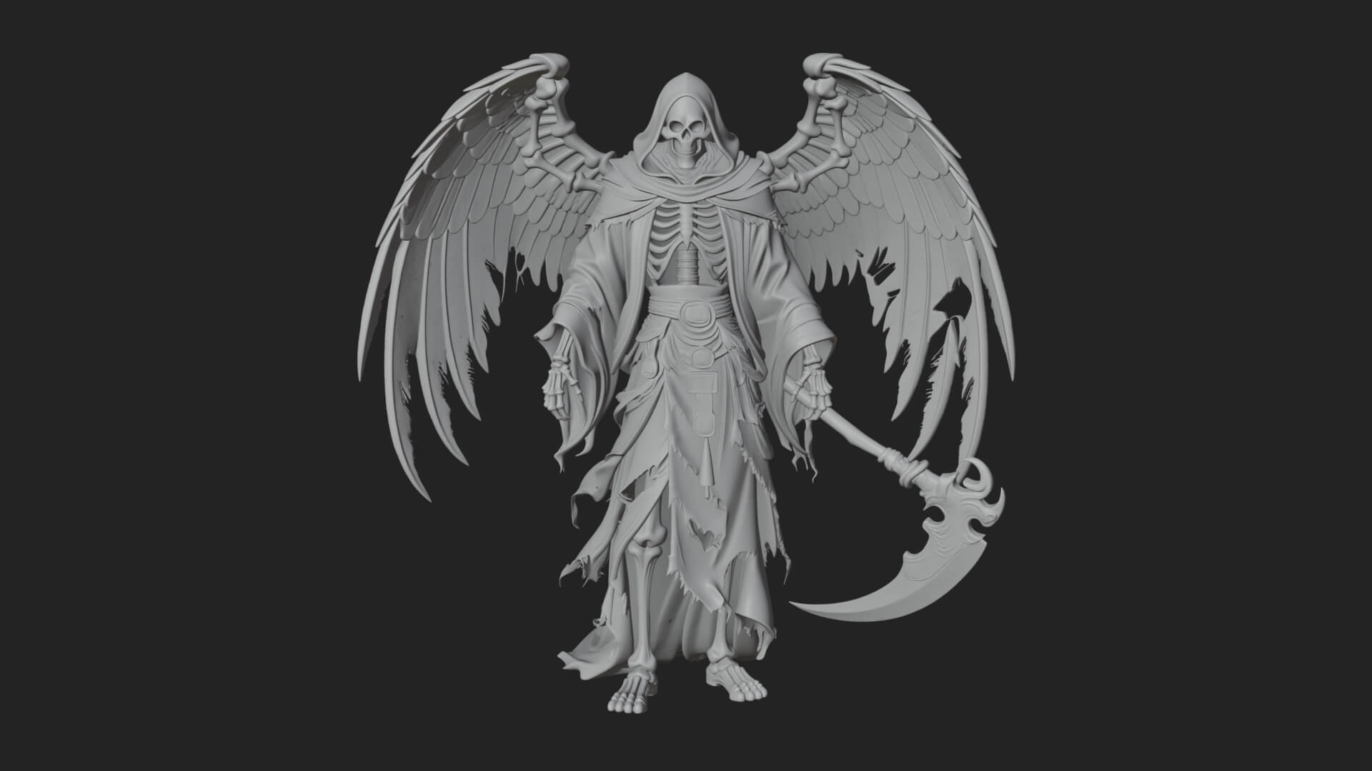 Winged Skeleton Reaper Statue Design 1 3D Print Model 3D Model