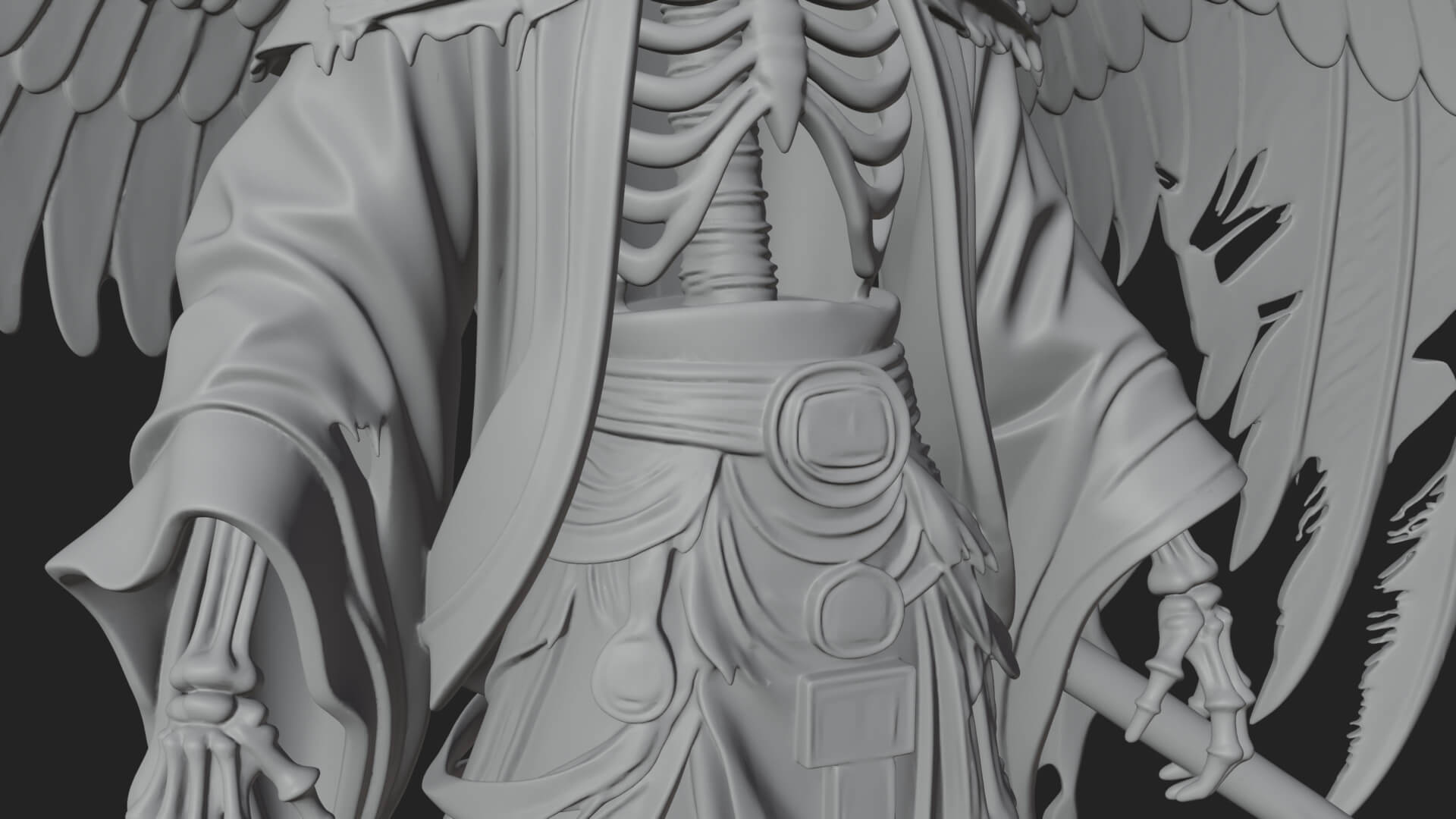Winged Skeleton Reaper Statue Design 1 3D Print Model 3D Model