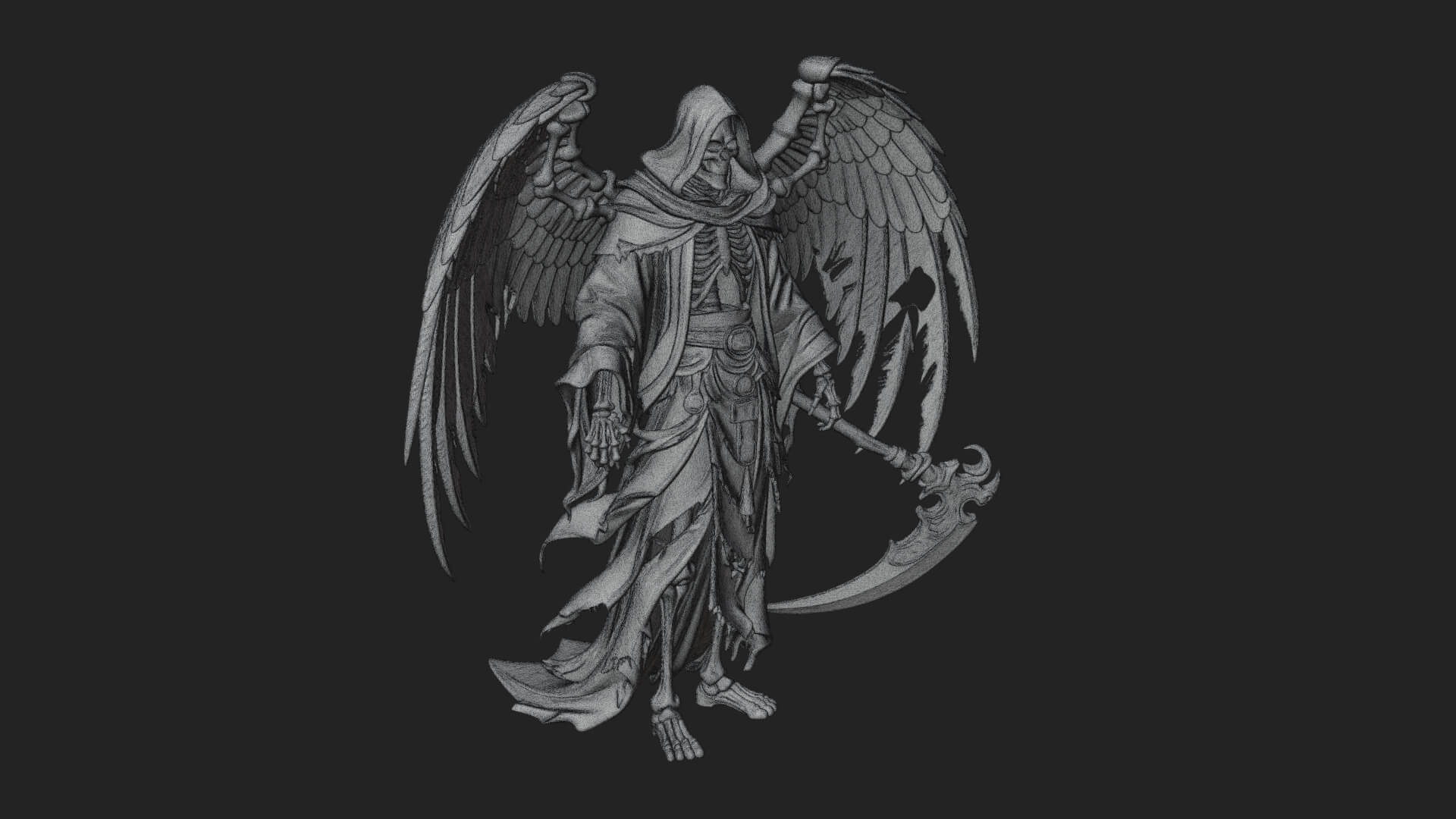 Winged Skeleton Reaper Statue Design 1 3D Print Model 3D Model