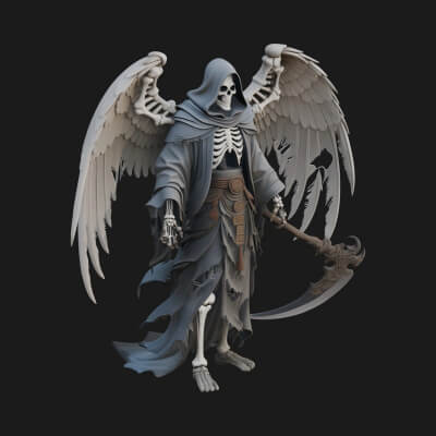 Winged Skeleton Reaper Statue Design 1 3D Print Model