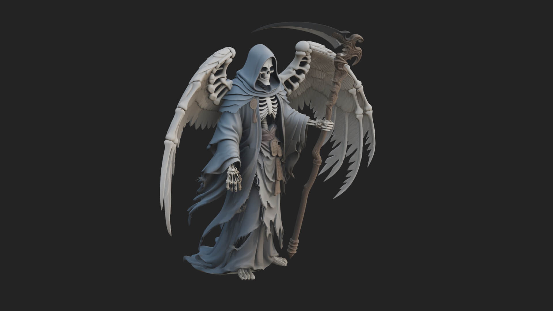 Winged Skeleton Reaper Statue Design 2 3D Print Model 3D Model