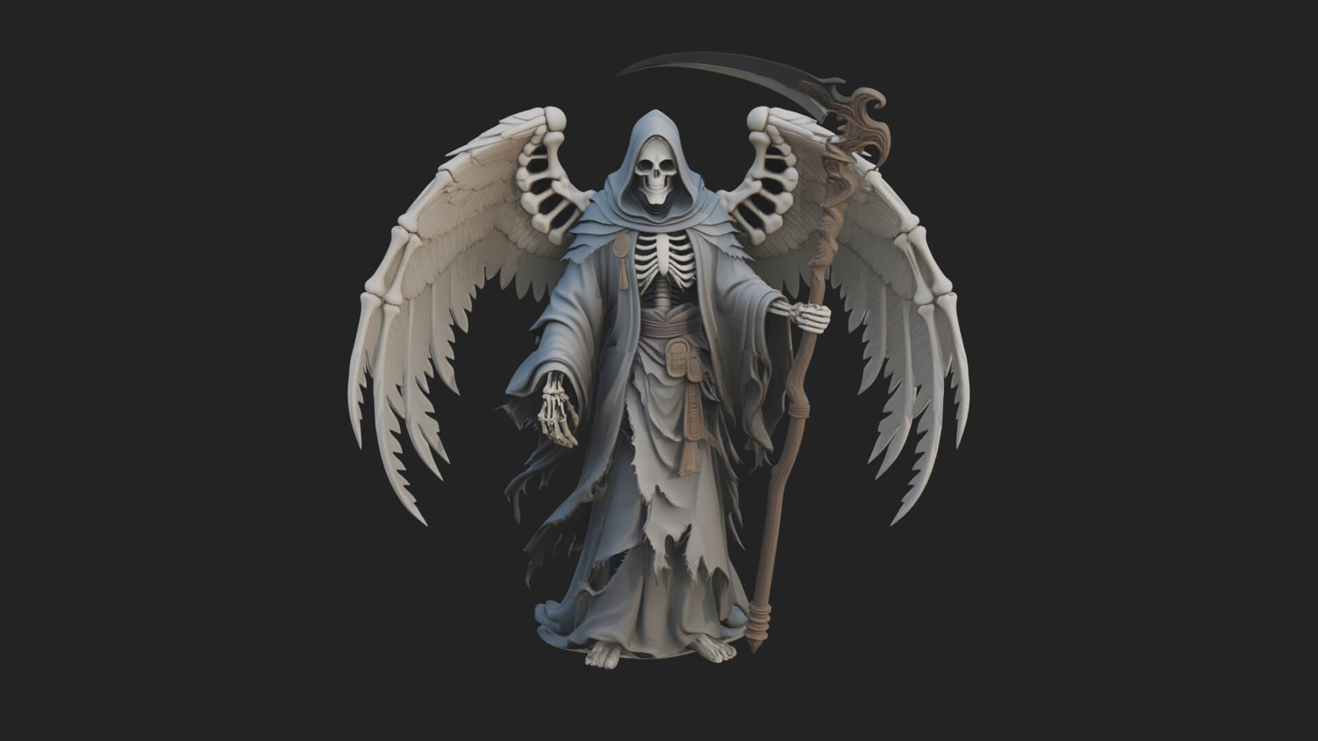 Winged Skeleton Reaper Statue Design 2 3D Print Model 3D Model