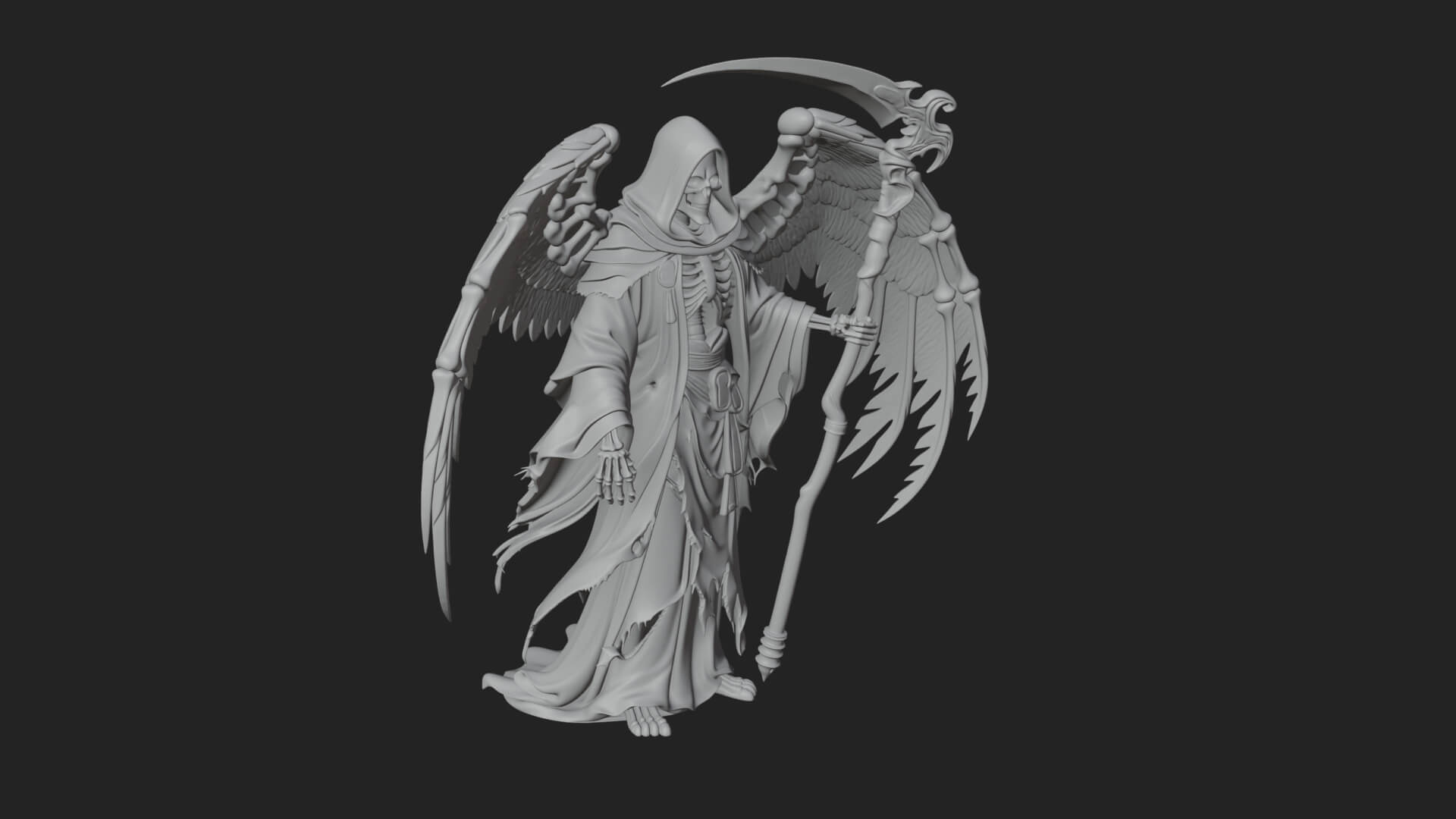 Winged Skeleton Reaper Statue Design 2 3D Print Model 3D Model