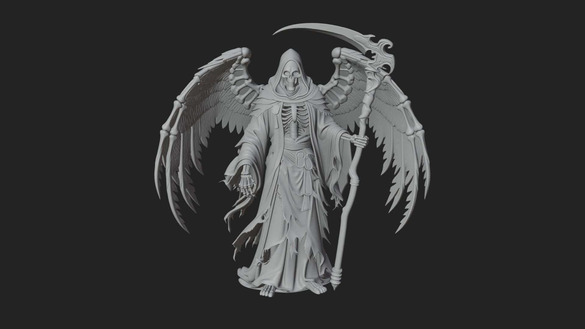 Winged Skeleton Reaper Statue Design 2 3D Print Model 3D Model