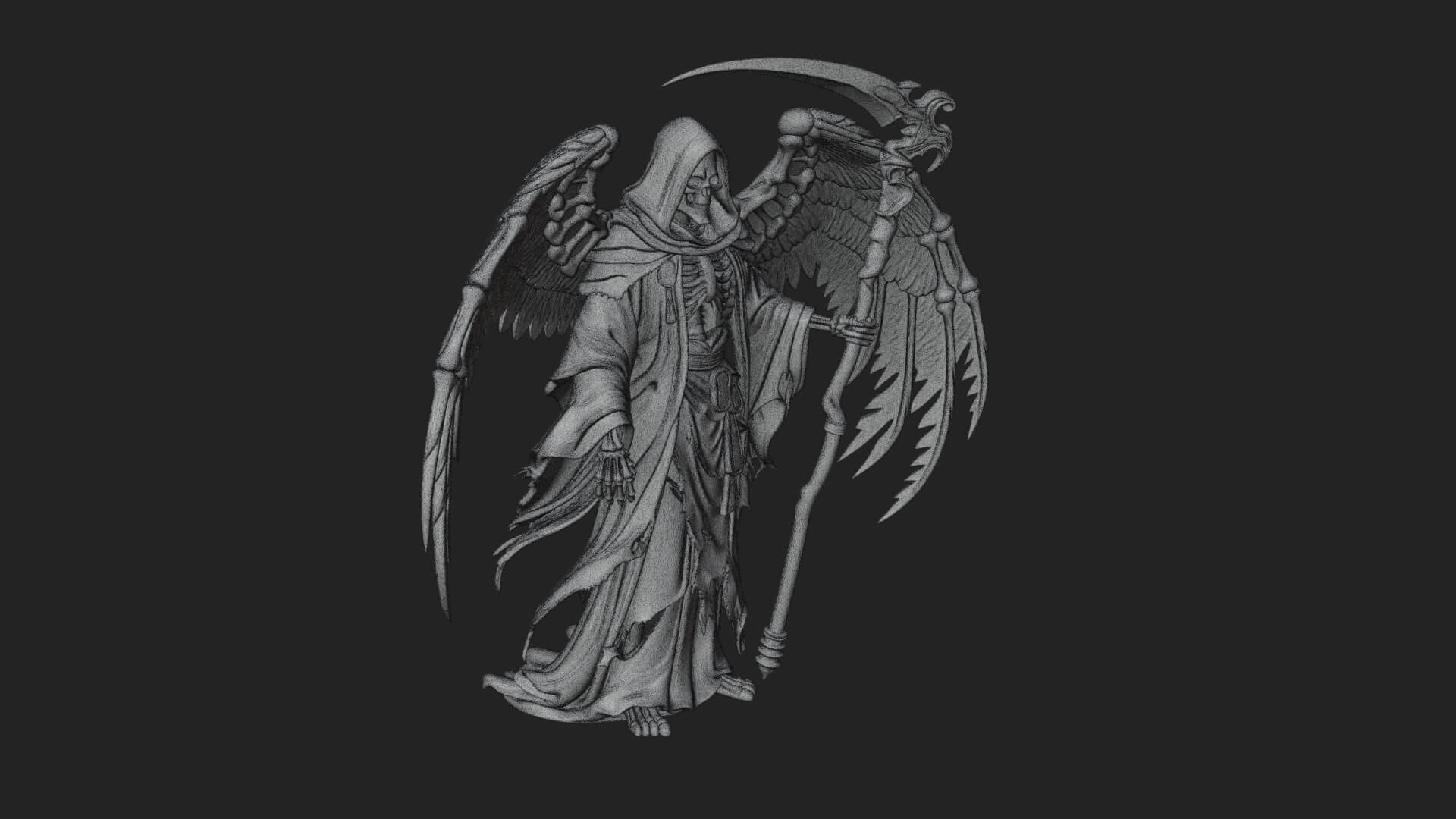 Winged Skeleton Reaper Statue Design 2 3D Print Model 3D Model