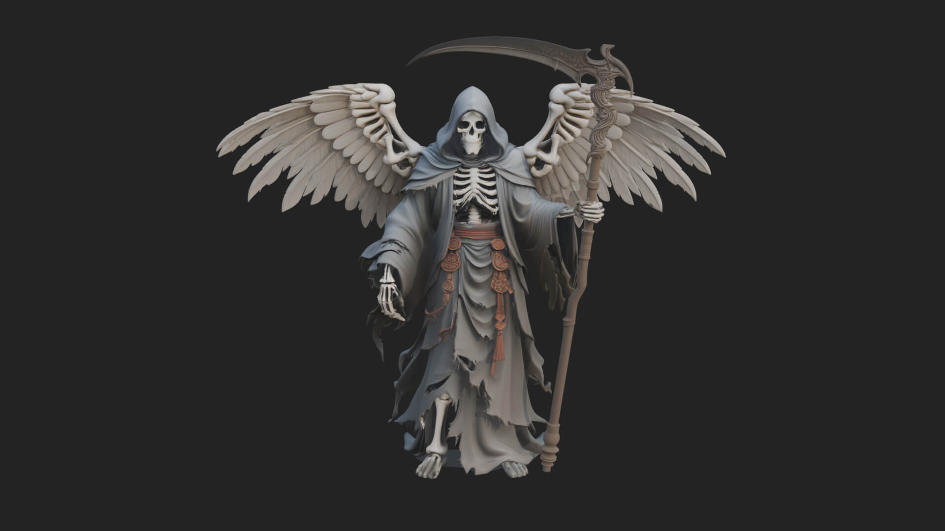 Winged Skeleton Reaper Statue Design 3 3D Print Model 3D Model