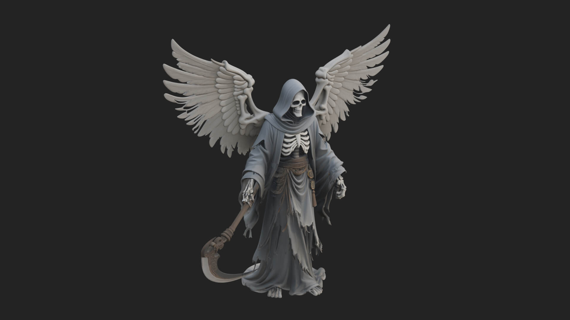 Winged Skeleton Reaper Statue Design 4 3D Print Model 3D Model