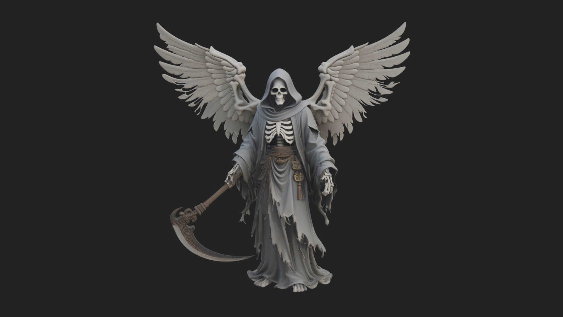 Winged Skeleton Reaper Statue Design 4 3D Print Model 3D Model