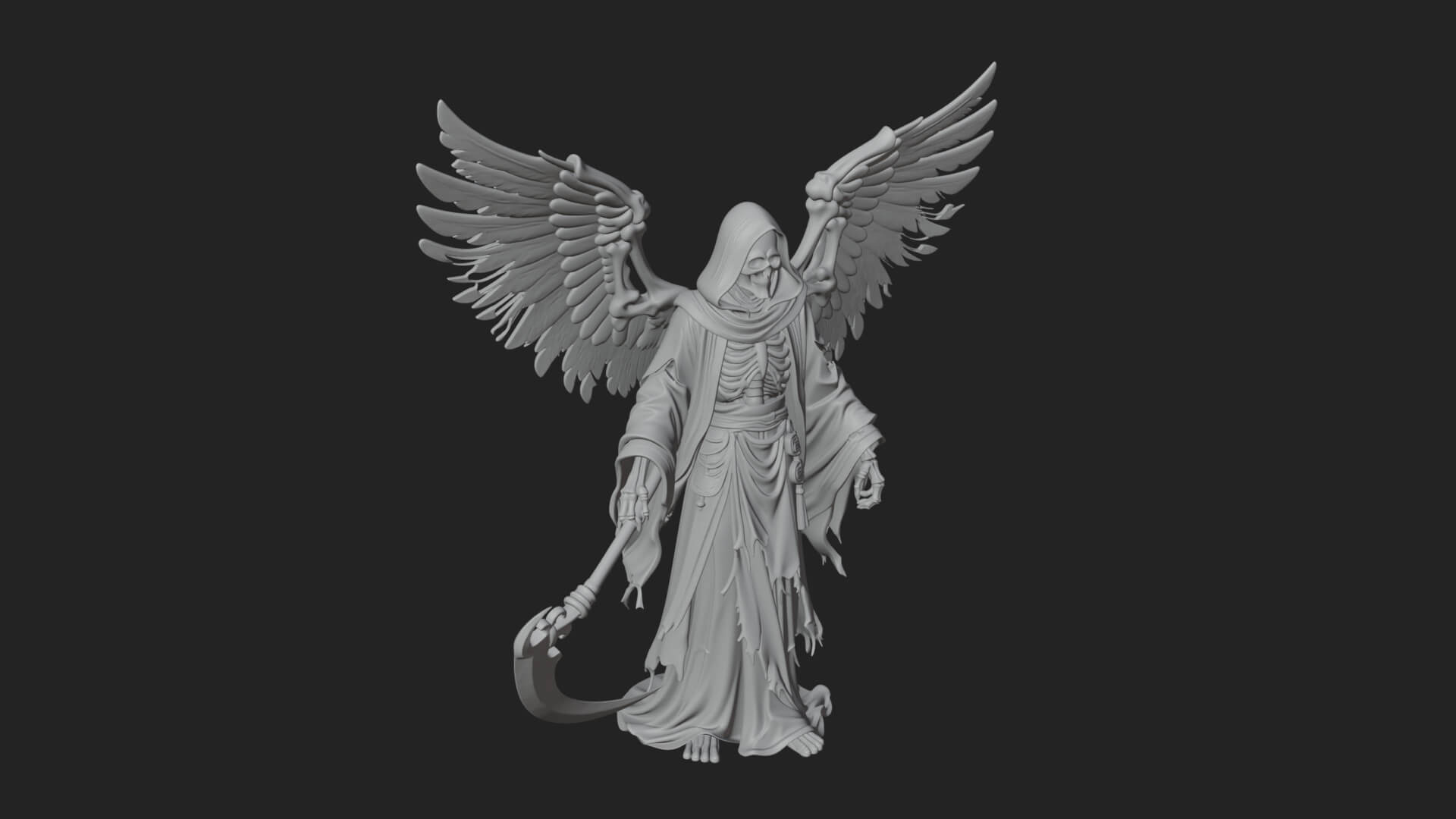 Winged Skeleton Reaper Statue Design 4 3D Print Model 3D Model