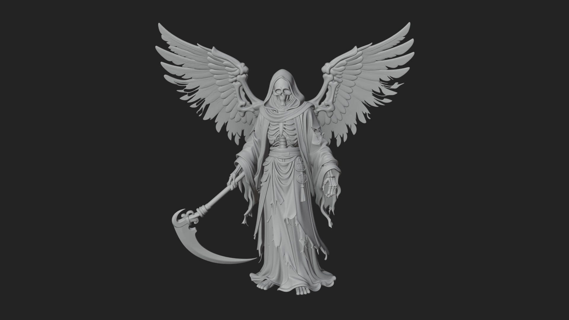 Winged Skeleton Reaper Statue Design 4 3D Print Model 3D Model