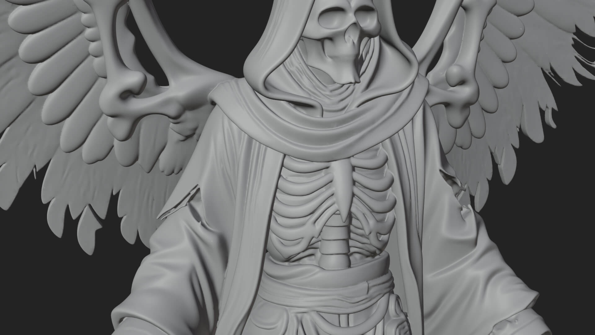 Winged Skeleton Reaper Statue Design 4 3D Print Model 3D Model