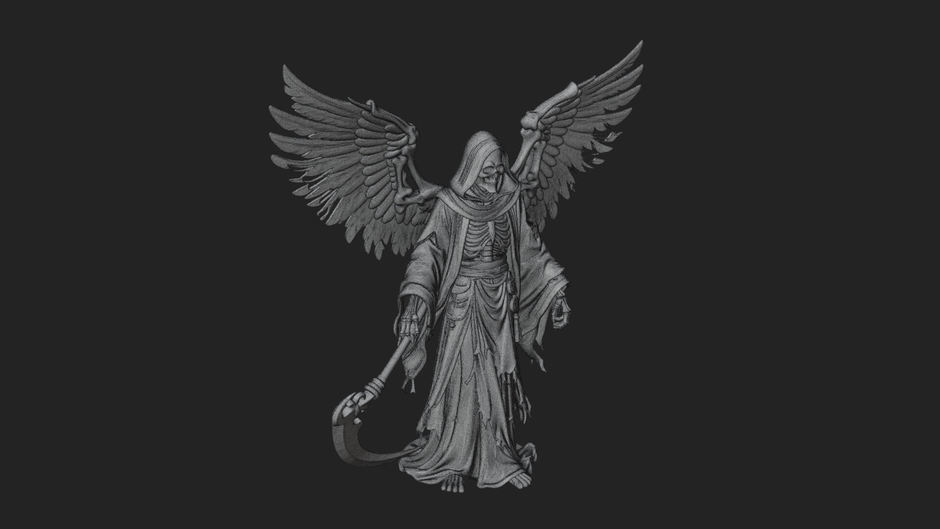 Winged Skeleton Reaper Statue Design 4 3D Print Model 3D Model