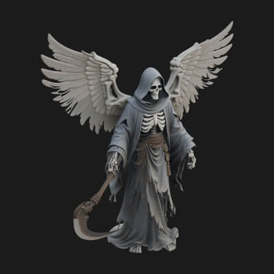 Winged Skeleton Reaper Statue Design 4 3D Print Model