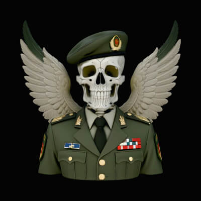 Winged Skull General Bust Statue Design 1 3D Print Model