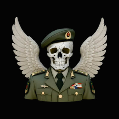 Winged Skull General Bust Statue Design 4 3D Print Model