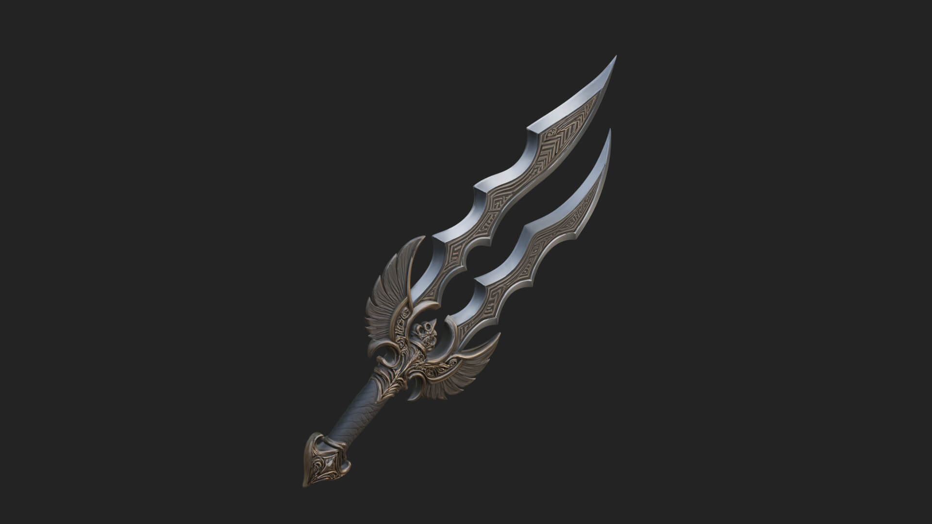 Winged Triple Blade Sword Model Design 1 3D Print Model 3D Model