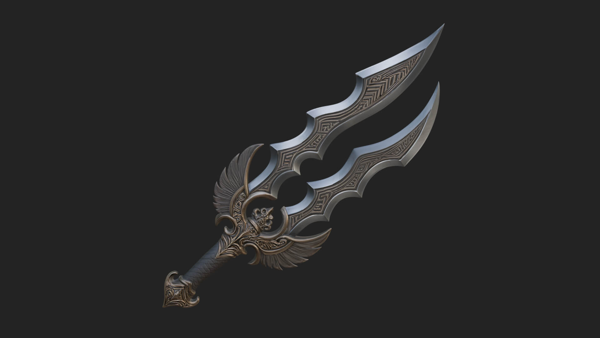 Winged Triple Blade Sword Model Design 1 3D Print Model 3D Model
