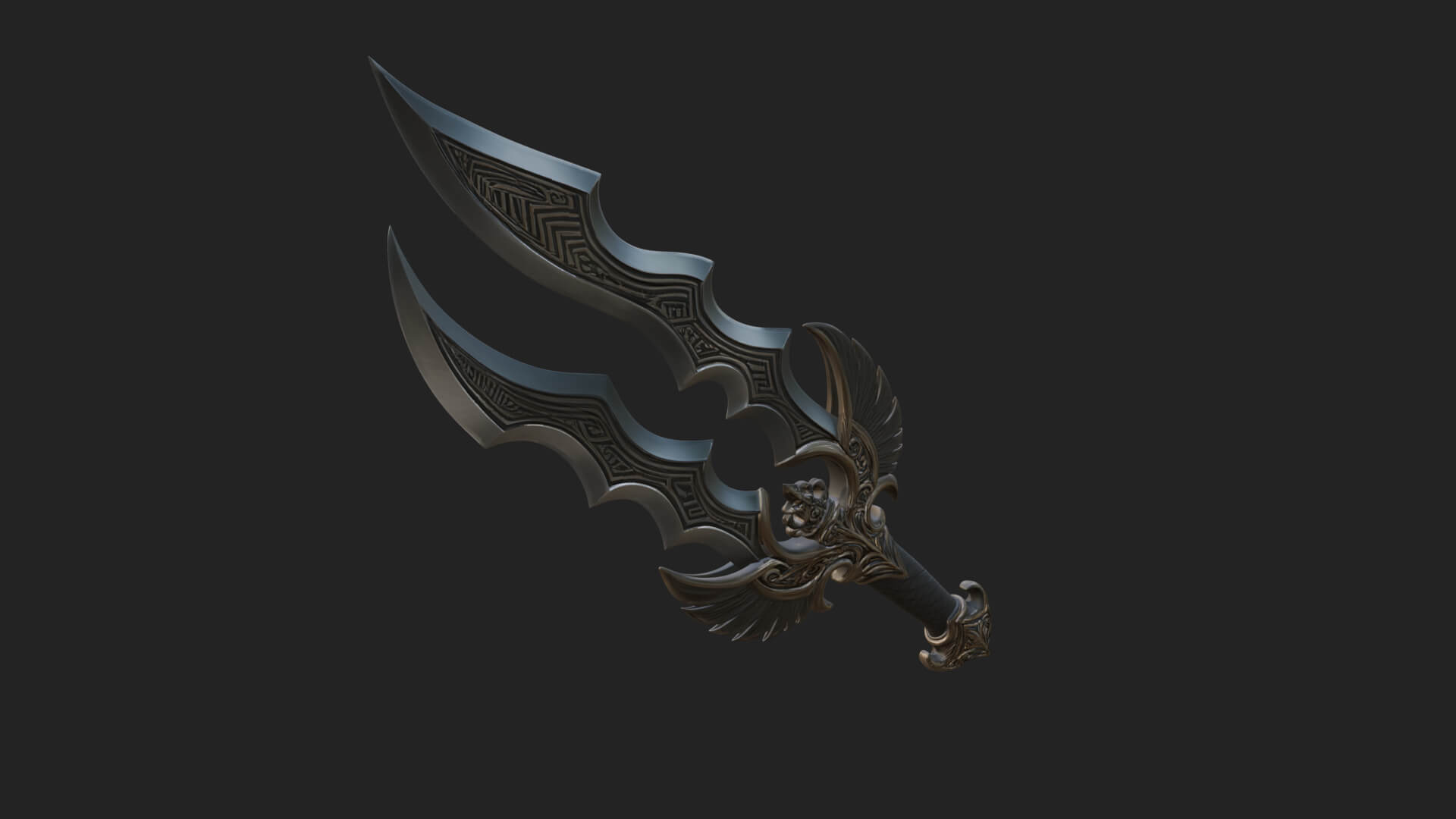 Winged Triple Blade Sword Model Design 1 3D Print Model 3D Model