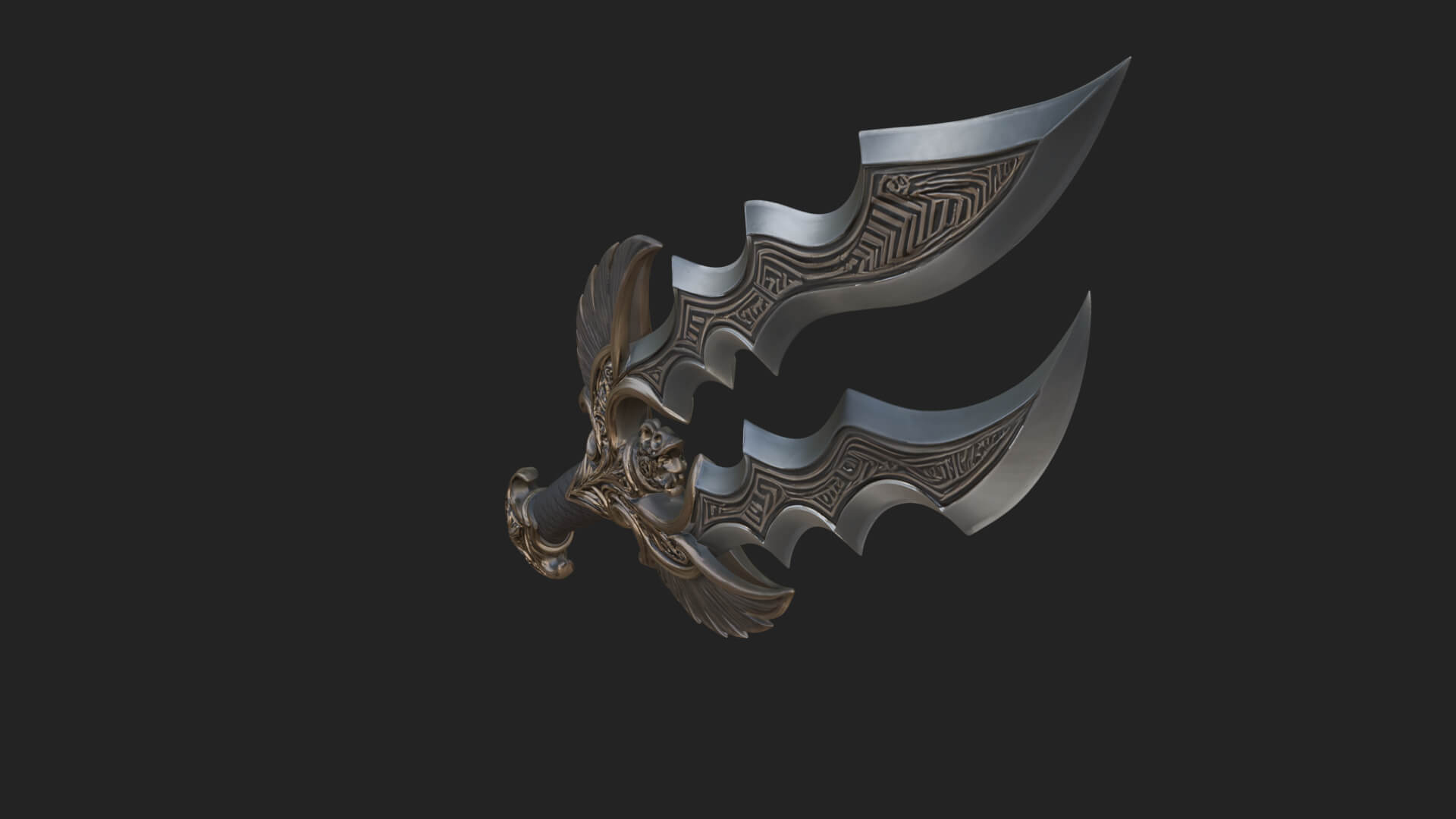 Winged Triple Blade Sword Model Design 1 3D Print Model 3D Model
