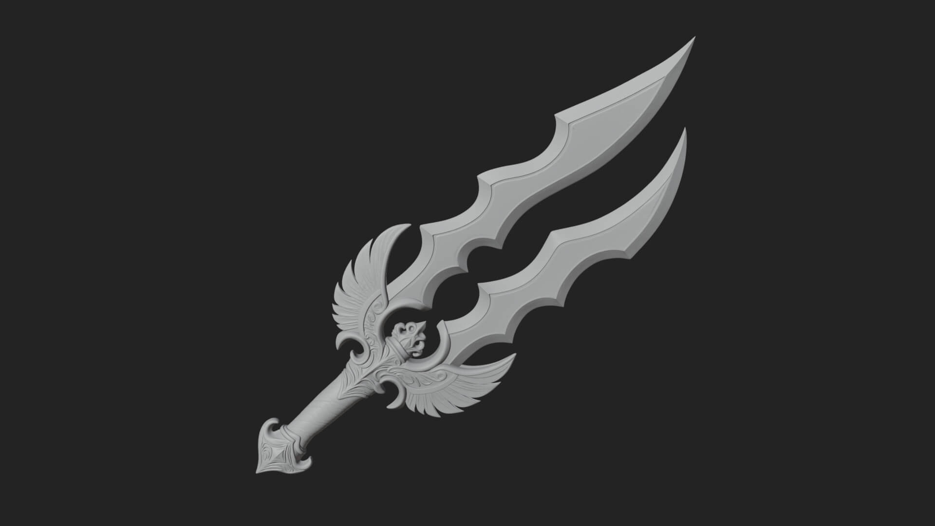 Winged Triple Blade Sword Model Design 1 3D Print Model 3D Model