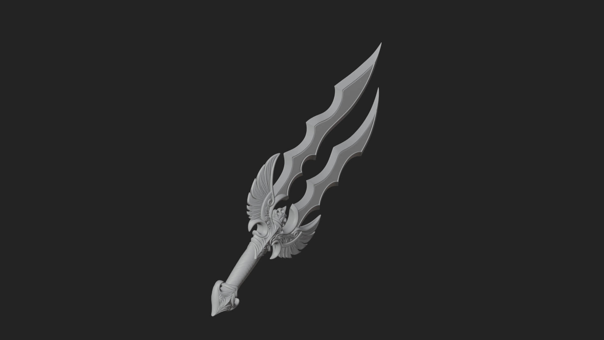 Winged Triple Blade Sword Model Design 1 3D Print Model 3D Model