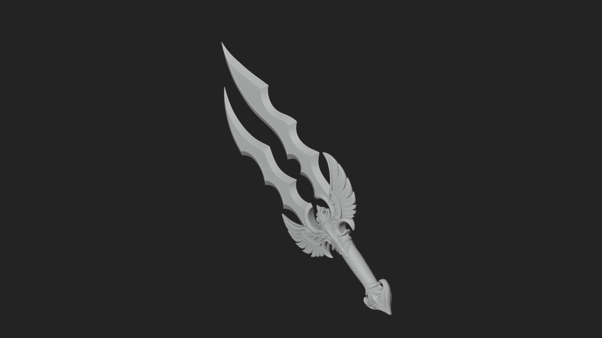 Winged Triple Blade Sword Model Design 1 3D Print Model 3D Model