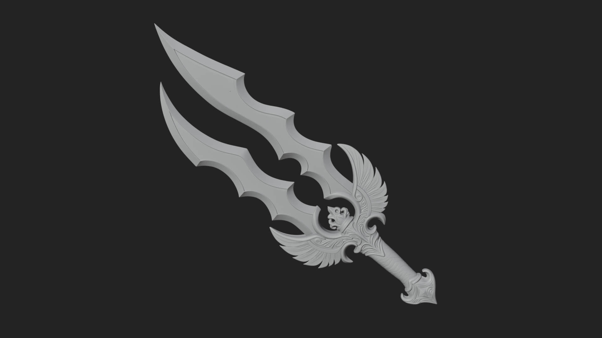 Winged Triple Blade Sword Model Design 1 3D Print Model 3D Model