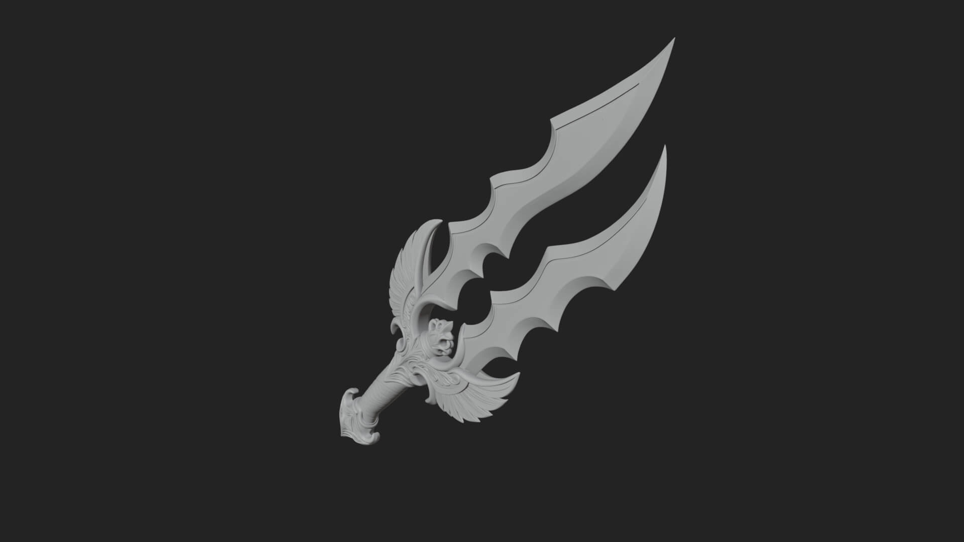 Winged Triple Blade Sword Model Design 1 3D Print Model 3D Model