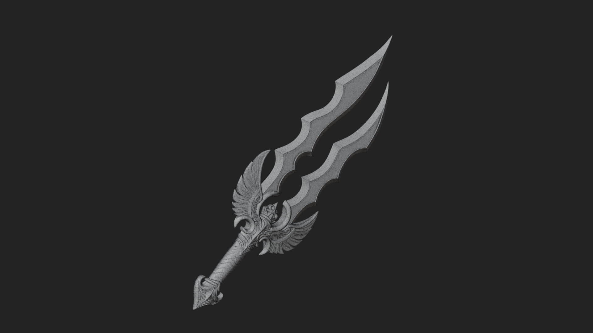 Winged Triple Blade Sword Model Design 1 3D Print Model 3D Model