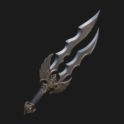 Winged Triple Blade Sword Model Design 1 3D Print Model