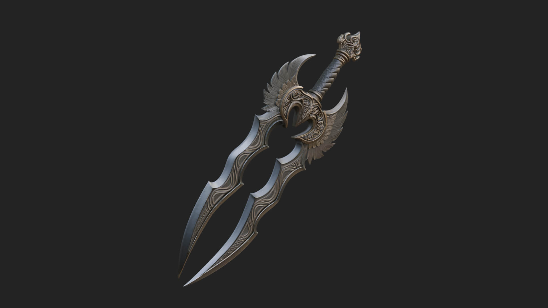 Winged Triple Blade Sword Model Design 2 3D Print Model 3D Model