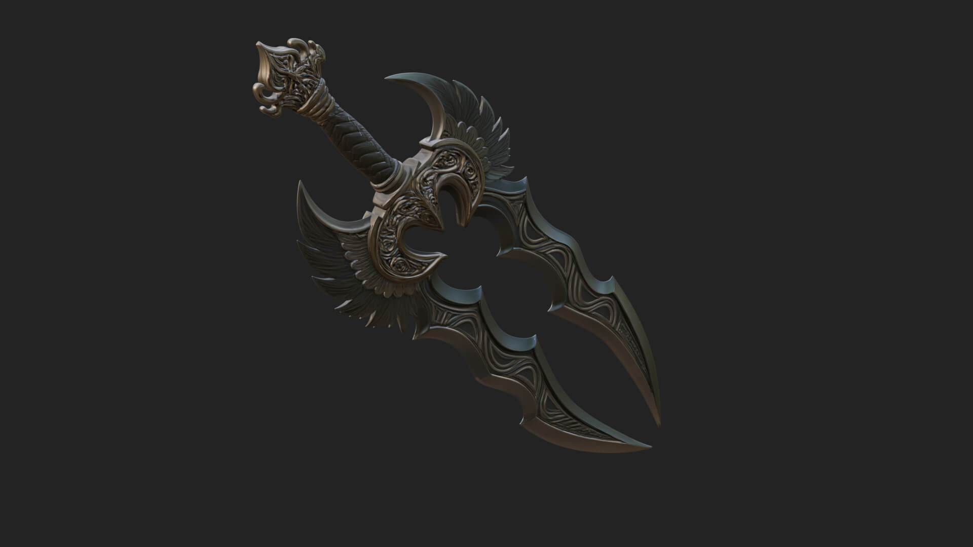 Winged Triple Blade Sword Model Design 2 3D Print Model 3D Model