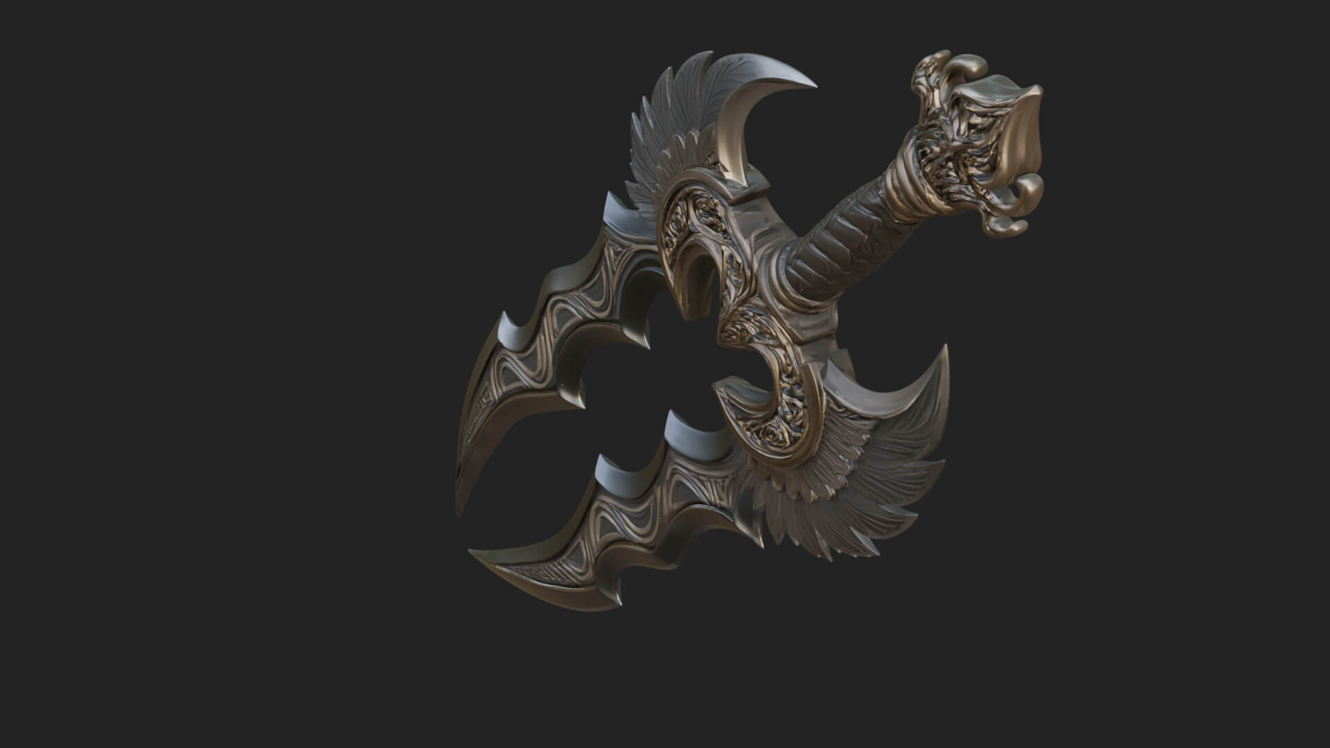Winged Triple Blade Sword Model Design 2 3D Print Model 3D Model