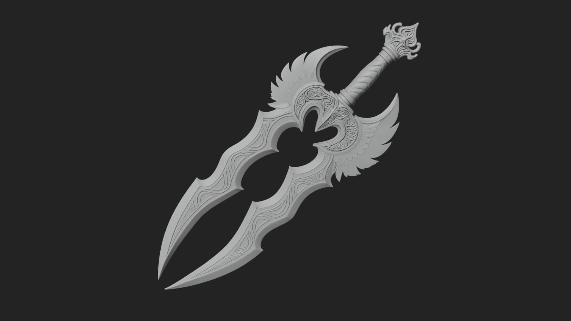Winged Triple Blade Sword Model Design 2 3D Print Model 3D Model