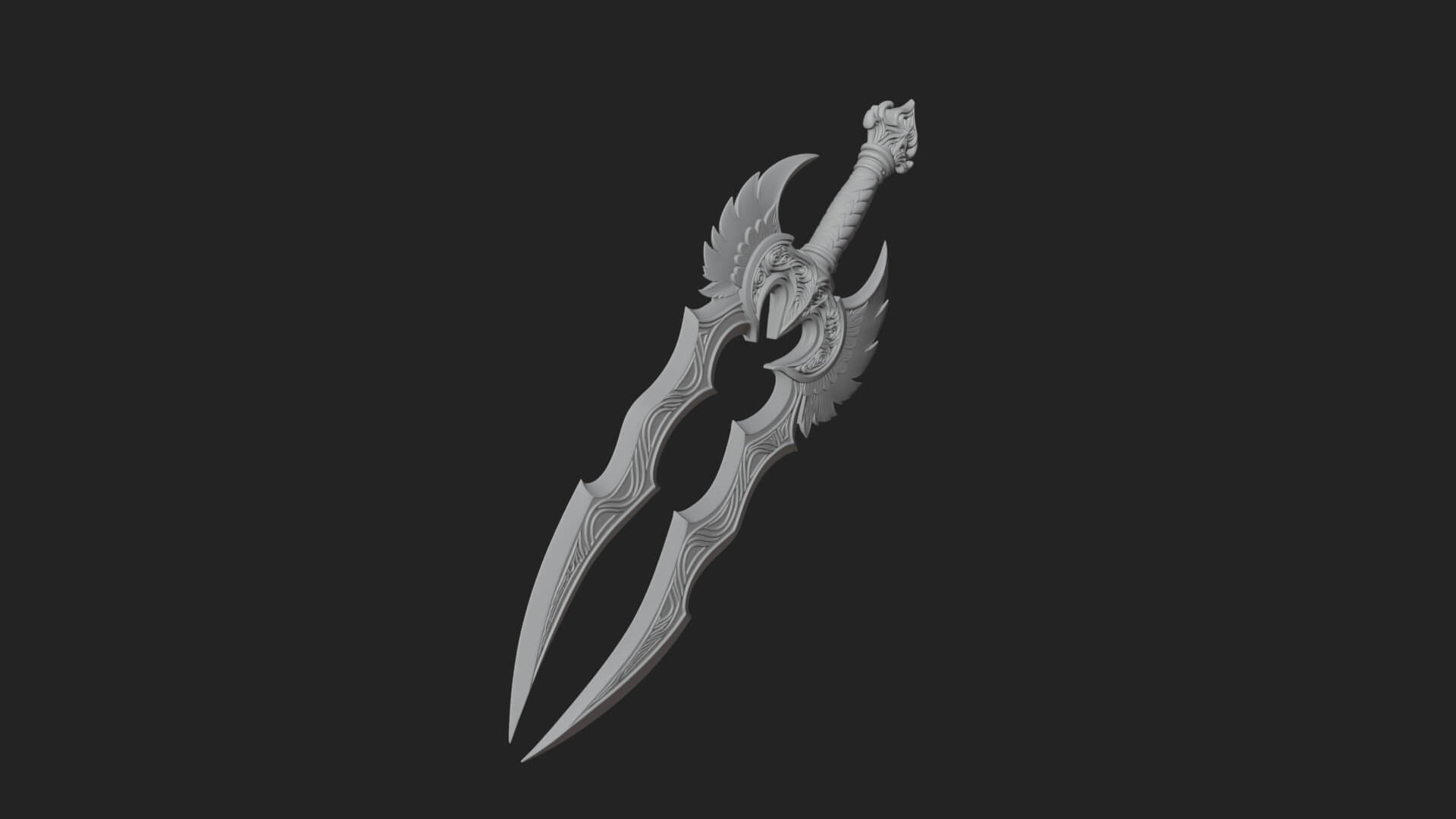Winged Triple Blade Sword Model Design 2 3D Print Model 3D Model