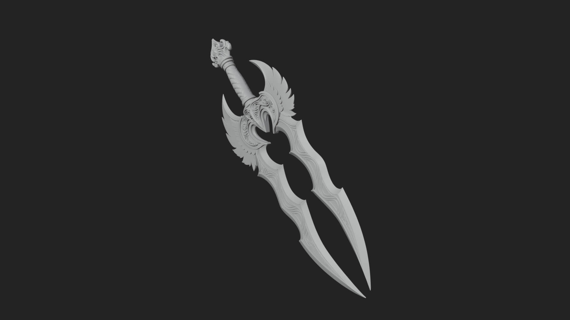 Winged Triple Blade Sword Model Design 2 3D Print Model 3D Model
