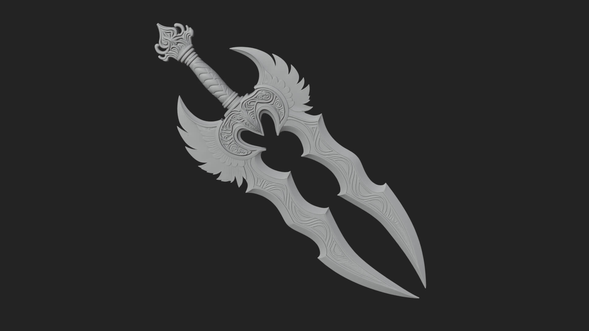 Winged Triple Blade Sword Model Design 2 3D Print Model 3D Model