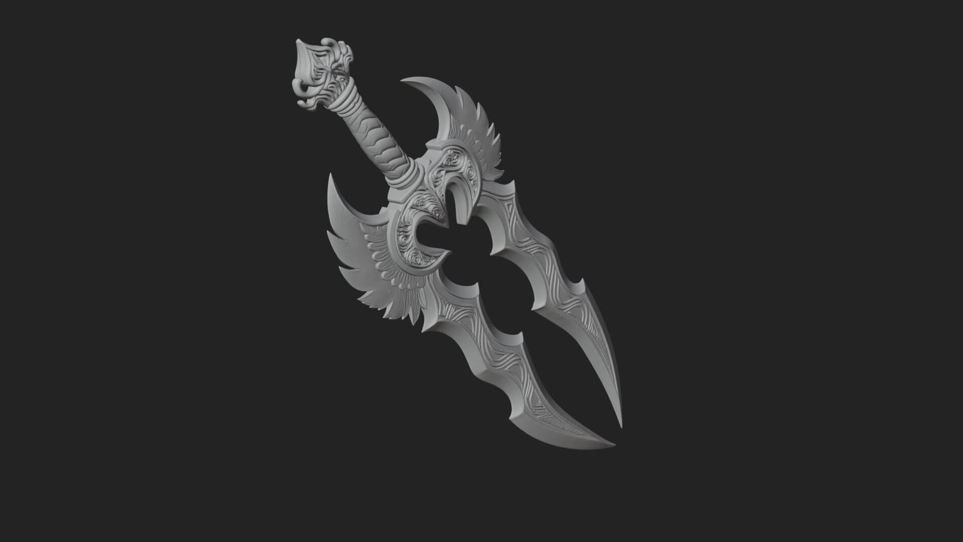 Winged Triple Blade Sword Model Design 2 3D Print Model 3D Model