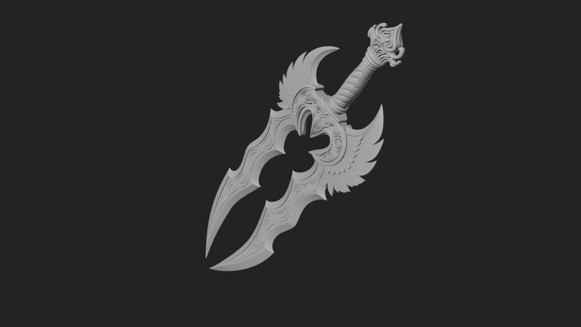 Winged Triple Blade Sword Model Design 2 3D Print Model 3D Model